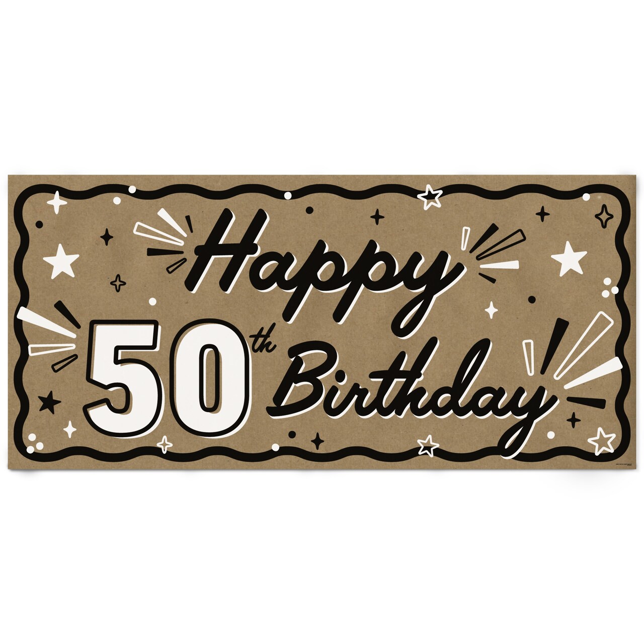 Big Dot of Happiness 50th Birthday Kraft Paper Banner, Black & White Happy Birthday Banner, Printed Brown Paper Party Sign Decoration – 1 Count